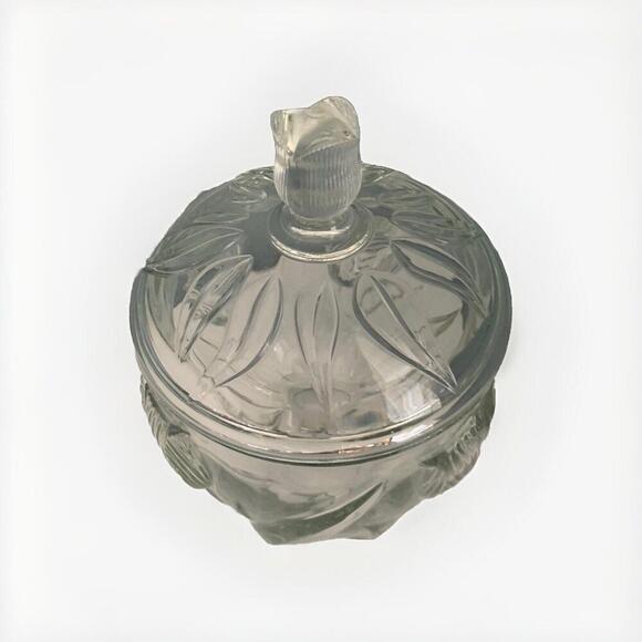 Embossed Tulip Candy Biscuit Dish w/ Lid 8” Tall Leaves Glass Flowers Floral - Picture 3 of 15